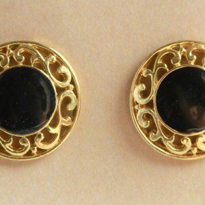 Black and Gold Button Earrings